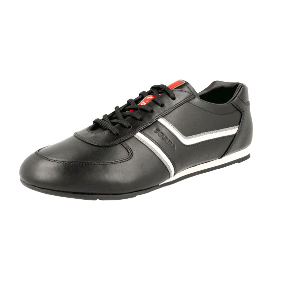 AUTH LUXURY PRADA SNEAKERS SHOES 4E2735 BLACK LEATHER NEW US  display picture 2