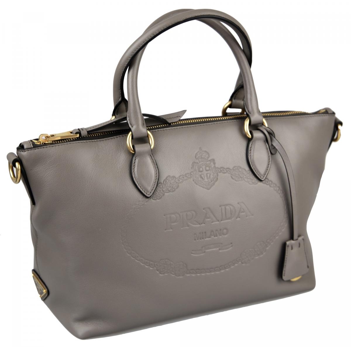 AUTH LUXURY PRADA SHOULDER BAG HANDBAG 1BA104 GREY LEATHER NEW | eBay