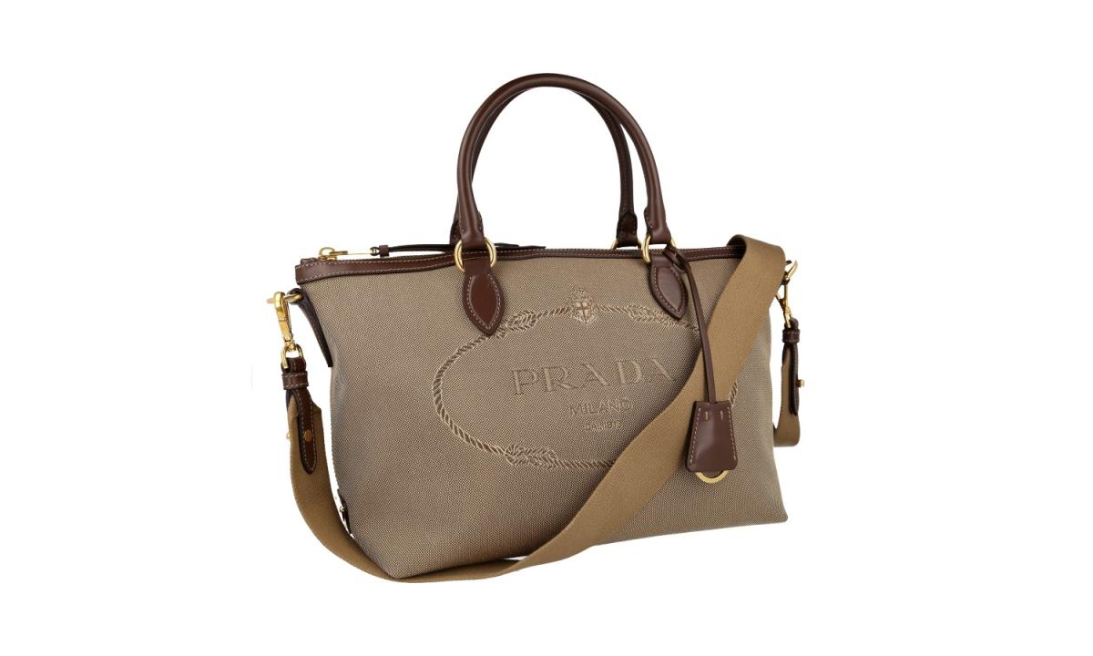 PRADA Logo Jaquard Canvas Shoulder Bag / Handbag - Model 1BA104
