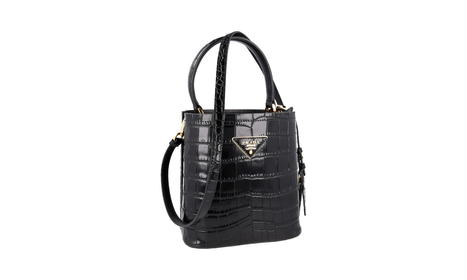 LUXURY PRADA PANIER BAG HANDBAG 1BA217 BLACK CROC STAMPED | eBay