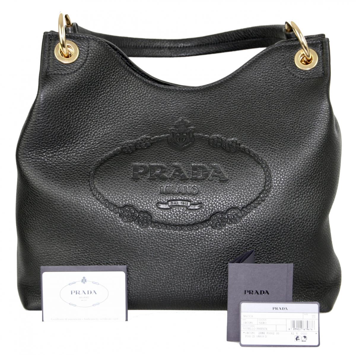 AUTH LUXURY PRADA SHOULDER BAG HANDBAG 1BC051 BLACK LEATHER