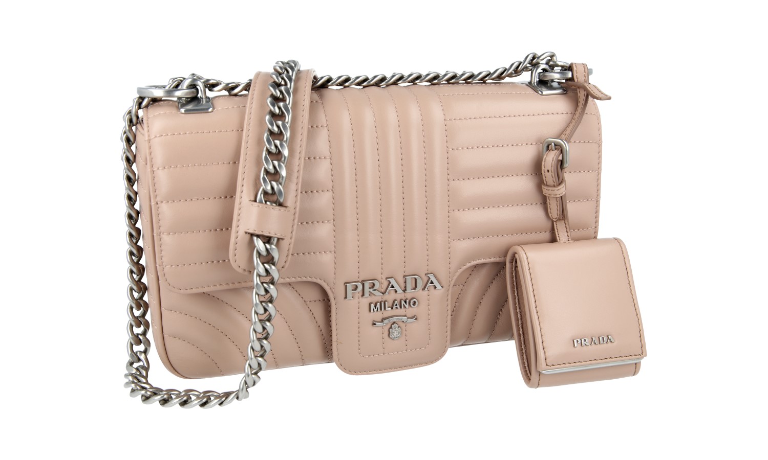 PRADA DIAGRAMME SHOULDER BAG HANDBAG 1BD108 BEIGE LEATHER