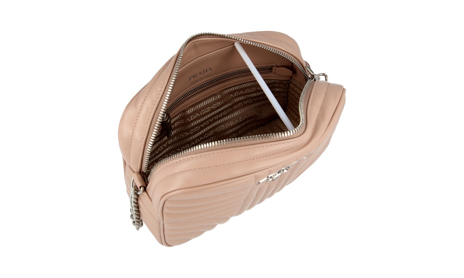 PRADA DIAGRAMME SHOULDER BAG HANDBAG 1BH083 BEIGE LEATHER