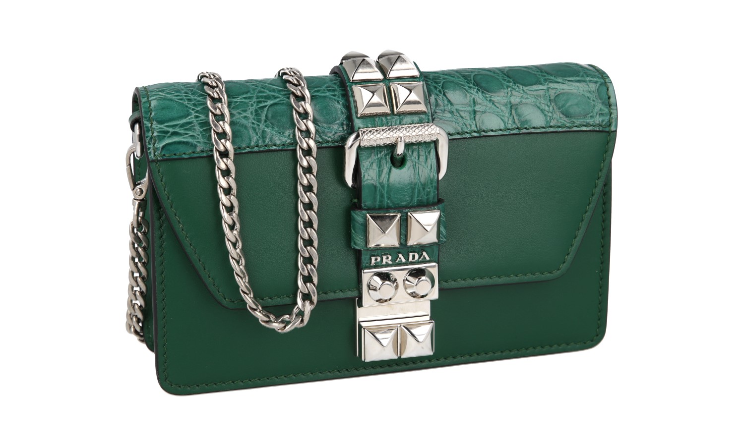 PRADA CROC Leather Elektra Mini Shoulder Belt Hand Bag Green - NEW
