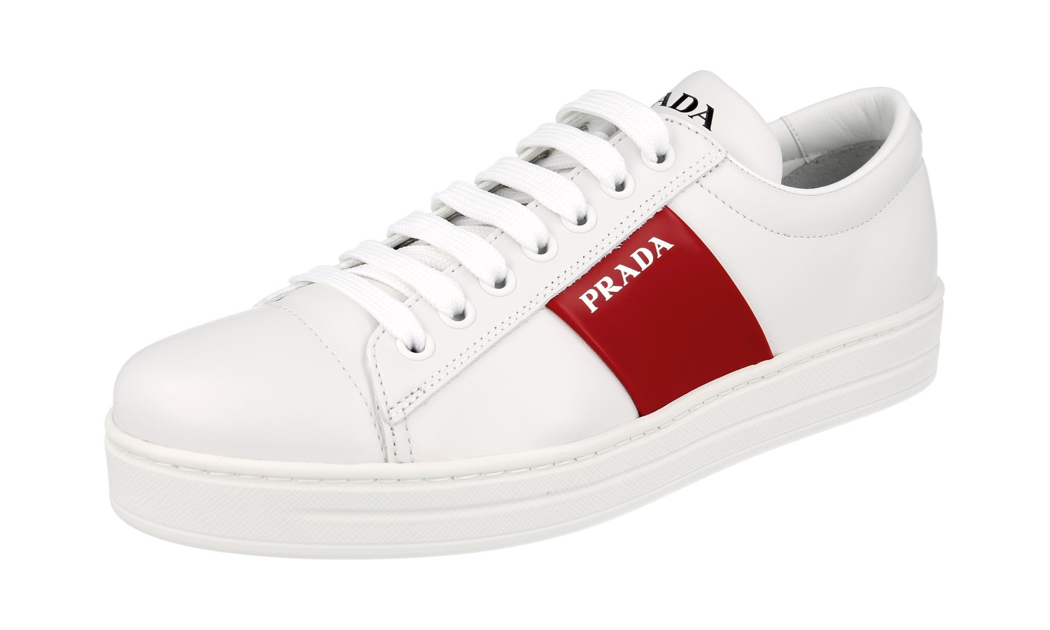 PRADA SNEAKERS SHOES 1E144N WHITE/RED LEATHER NEW US 7.5 EU