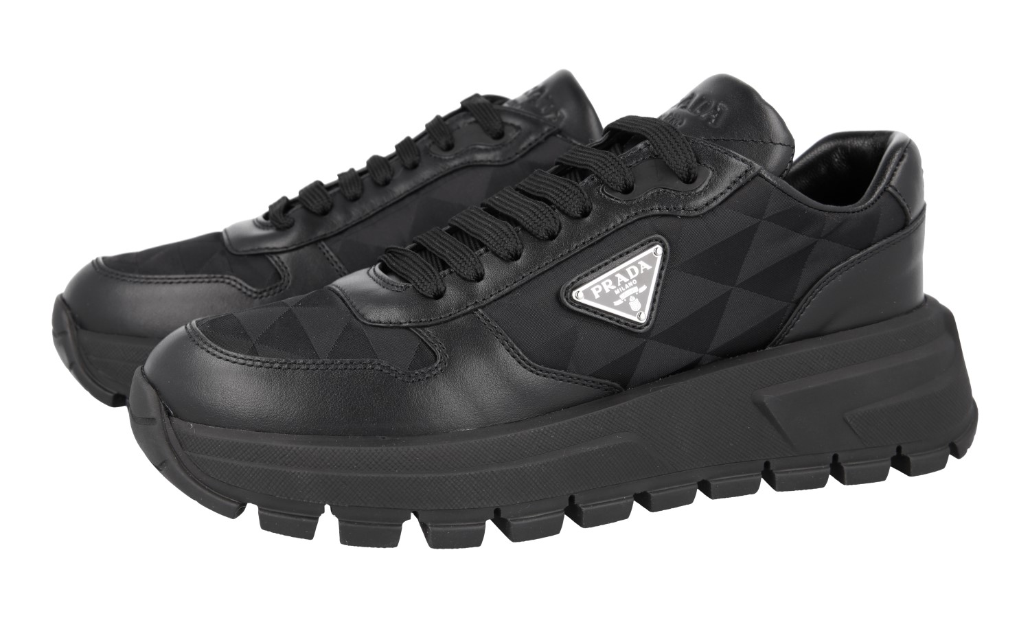 PRADA｜SNEAKERS (1E620N F 3LNW 045 F0002) PRADA Leather Prax01 Symbole Sneakers - 1E620N - Black - NEW