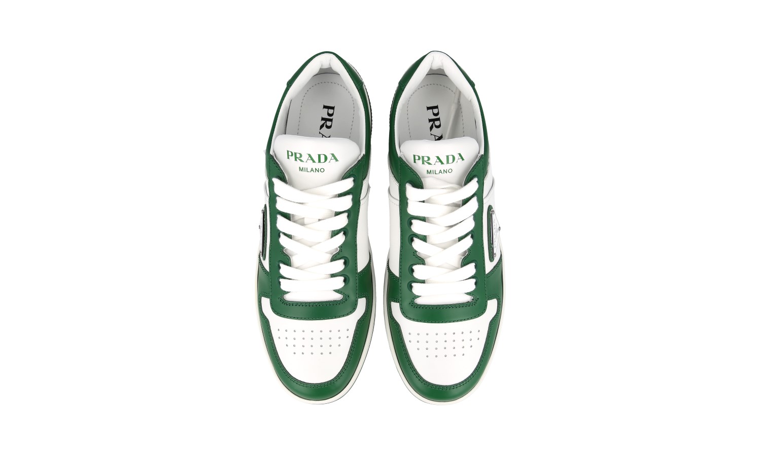PRADA Leather Downtown Sneakers - 1E792M - White/Green - NEW