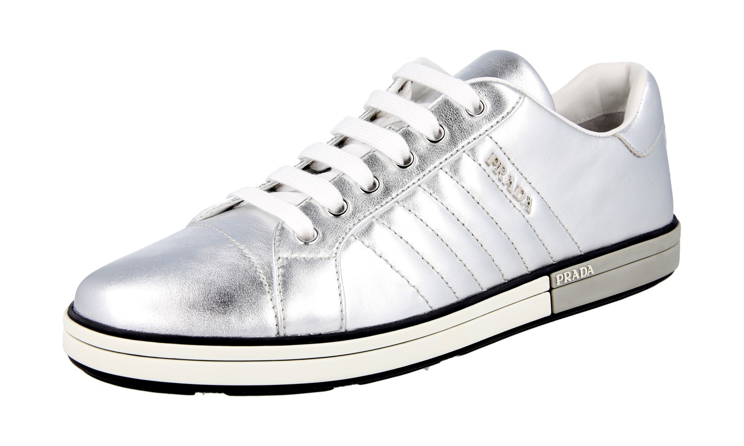 PRADA DIAGRAMME SNEAKERS SHOES 1E886L SILVER CHROME US 10.5 EU 40