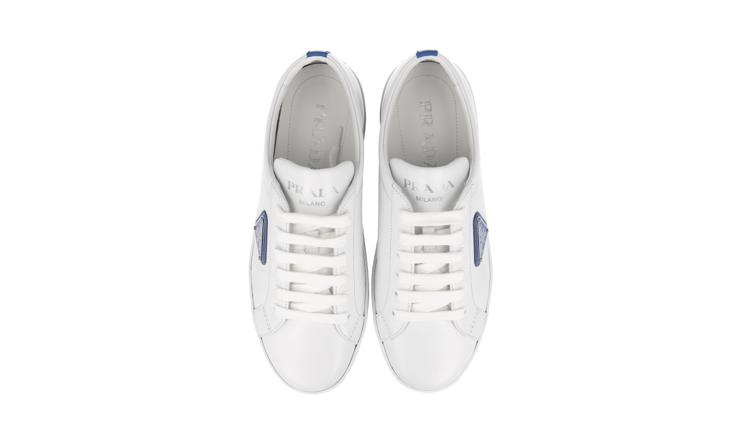 PRADA｜SNEAKERS (1E947M X0O F0379) PRADA SNEAKERS SHOES 1E941M WHITE LEATHER W BLUE LOGO NEW US
