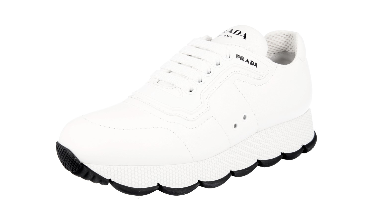 LUXURY PRADA SNEAKERS SHOES 1E946L WHITE LEATHER NEW US 10.5