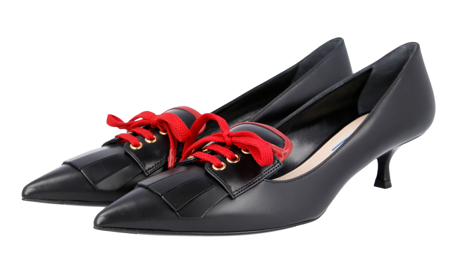 【希少価値高！】PRADA プラダ RIBBON PUMPS SHOES PRADA Leather LACED FRINGES Pumps Shoes 1I135H Black - US 9.5 EU