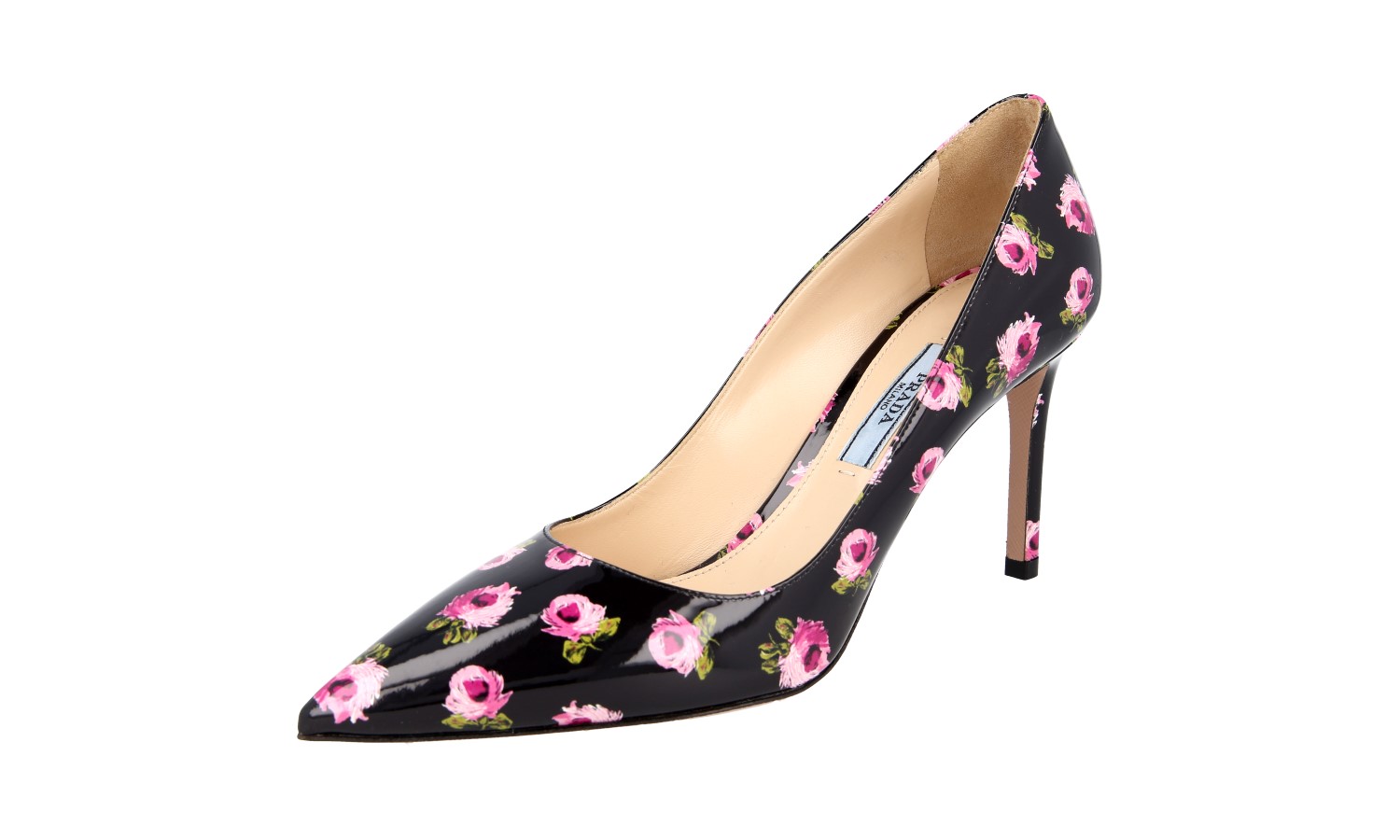 LUXURY PRADA PUMPS SHOES 1I834I BLACK PATENT LEATHER ROSE