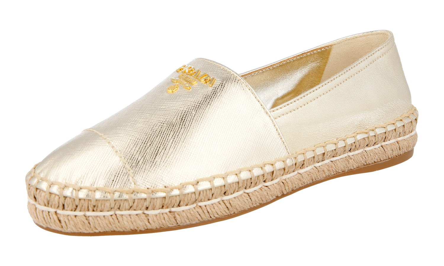 AUTH PRADA SAFFIANO ESPADRILLES SHOES 1S276H GOLD LEATHER
