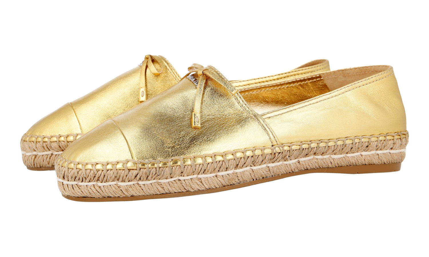 フラットシューズ PRADA GOLD LEATHER ESPADRILLES AUTH LUXURY PRADA ESPADRILLES SHOES 1S740F GOLD LEATHER NEW