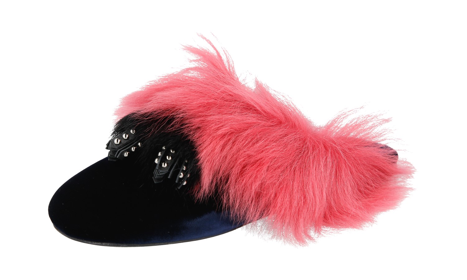 PRADA VELVET Tassel FUR Slipper Mules - 1S757H - Blue Pink - NEW
