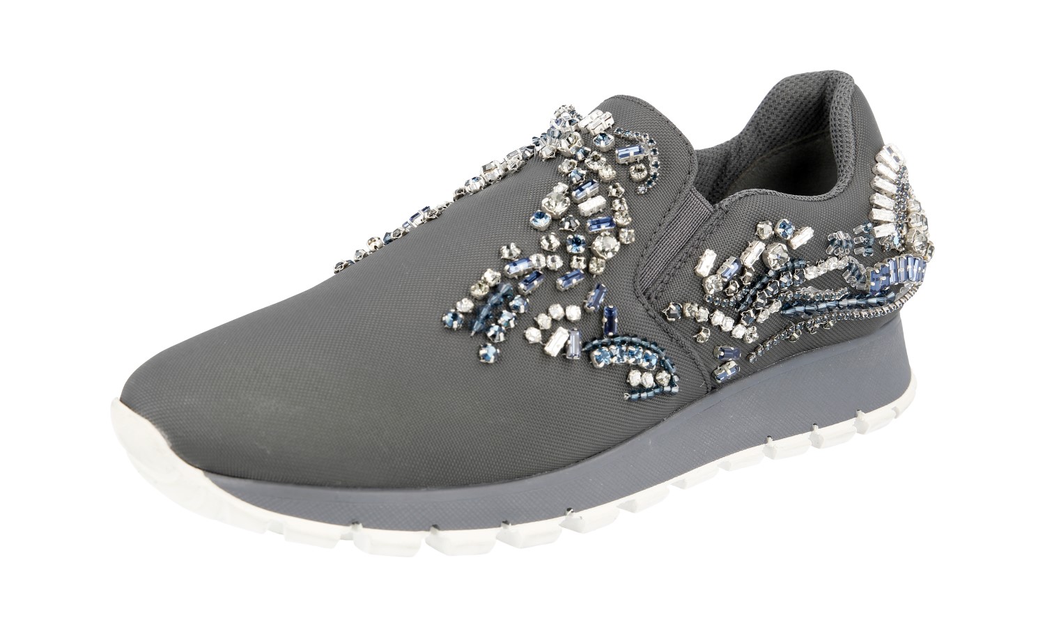 PRADA Crystal Prax01 Slip-on Sneakers - 1S875F - Grey - NEW