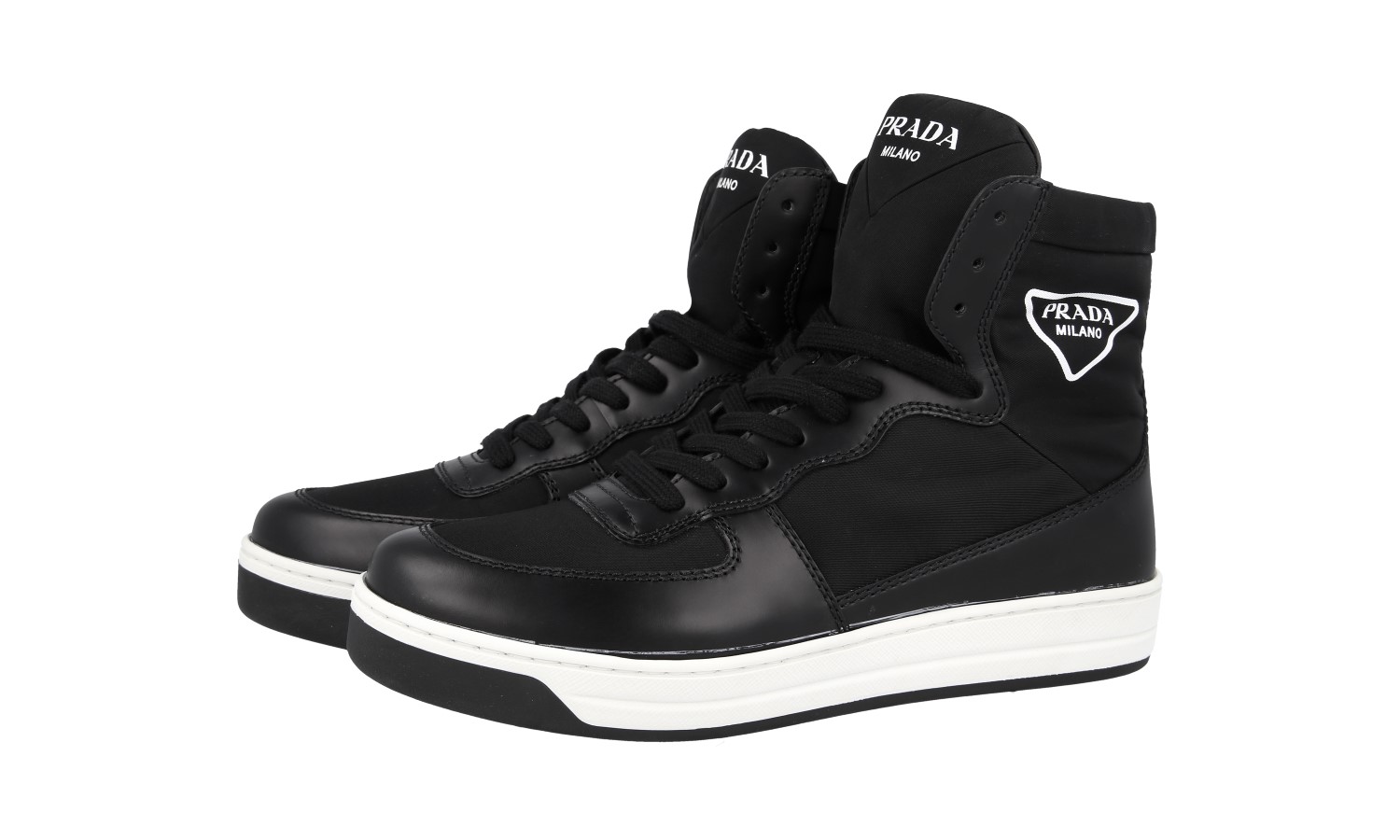 PRADA DISTRICT HIGH-TOP SNEAKERS SHOES 1T638M BLACK NEW US 6.5 EU