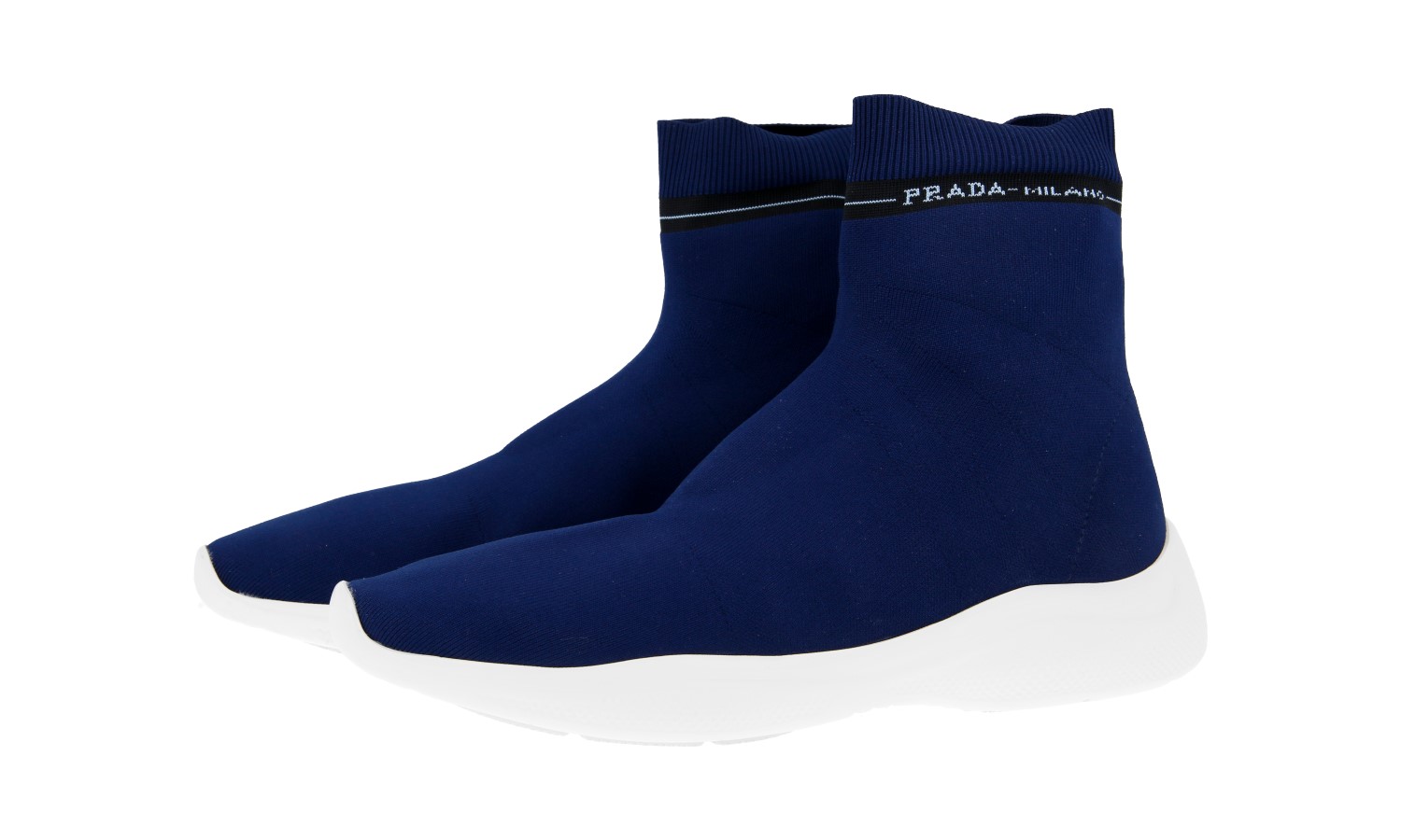PRADA SOCK HIGH-TOP SNEAKERS SHOES 1T8981 BLUE KNIT NEW US 7.5 EU