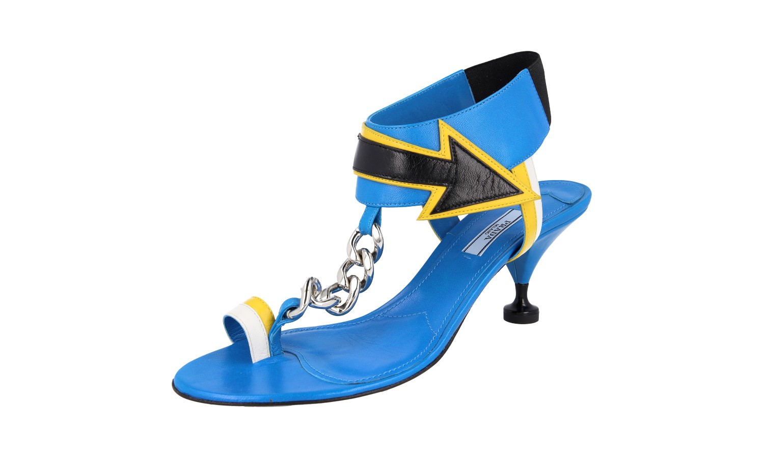 PRADA RUNWAY HEELED SANDALS SLING PUMPS ARROW CHAIN SHOES US 10 EU