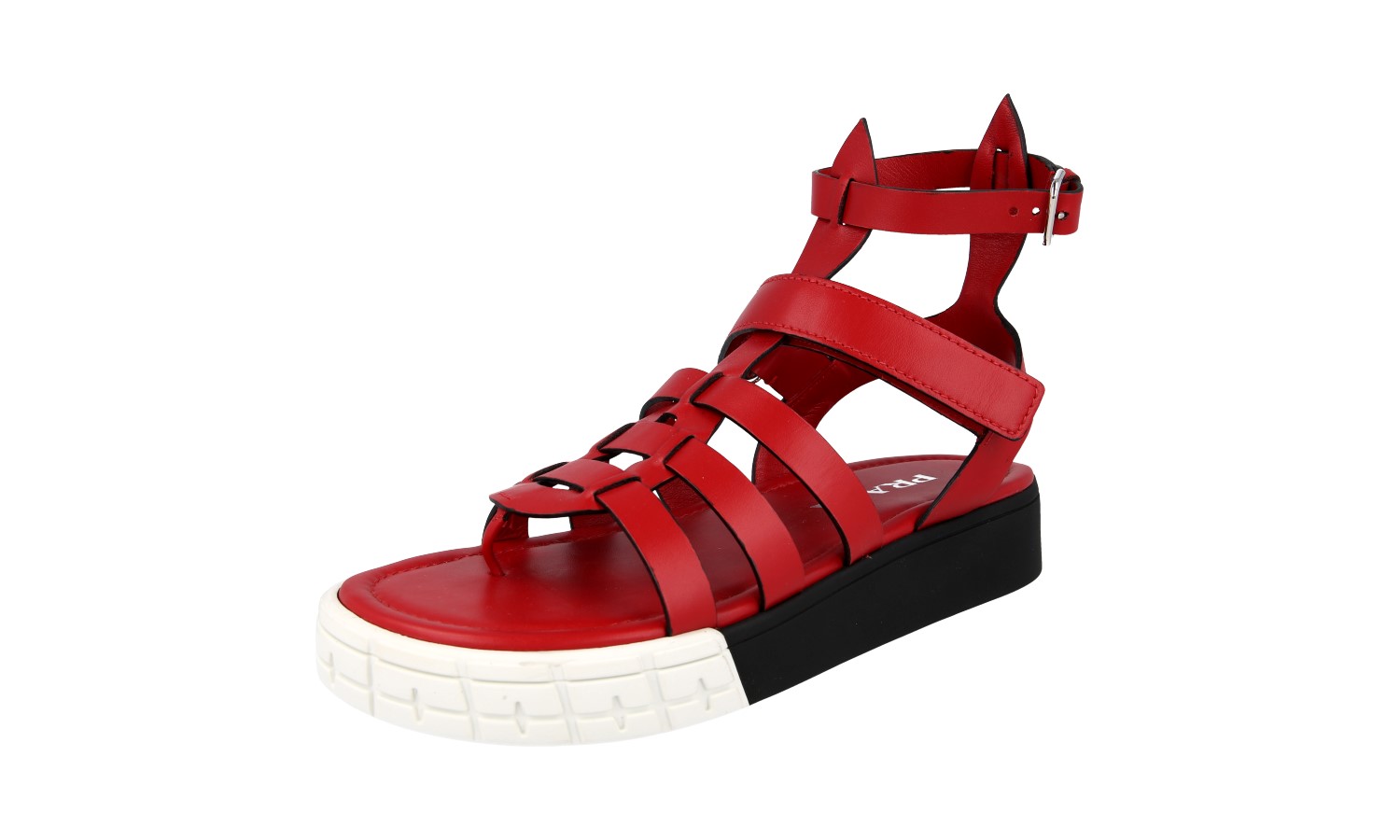 AUTH PRADA CASETTA WHEEL SANDALS SHOES 1Y931L RED LEATHER US