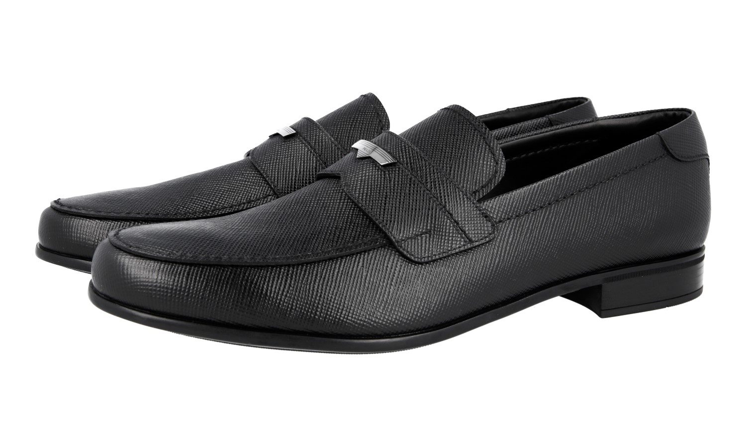 PRADA Saffiano Leather Penny Loafer Dress Shoes - Black - NEW - US