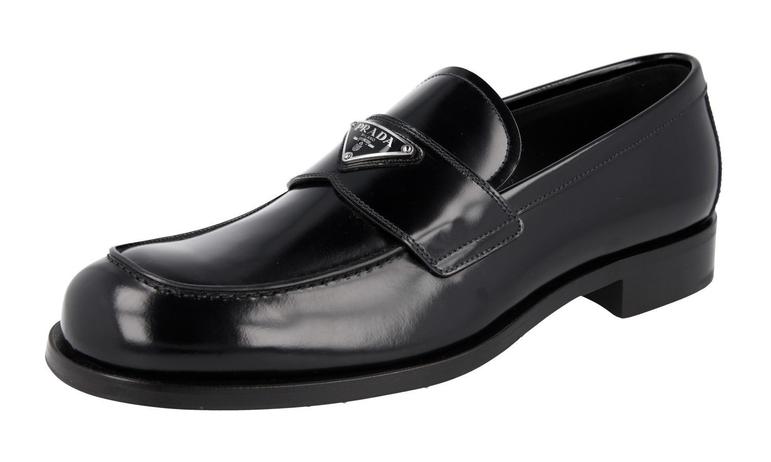 PRADA Leather Logo Loafer Chocolate Dress Shoes - 2DB195 Black