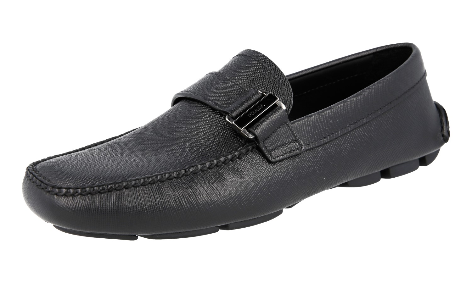 PRADA Saffiano Leather Driving Loafer Shoes 2DD113 - Black NEW