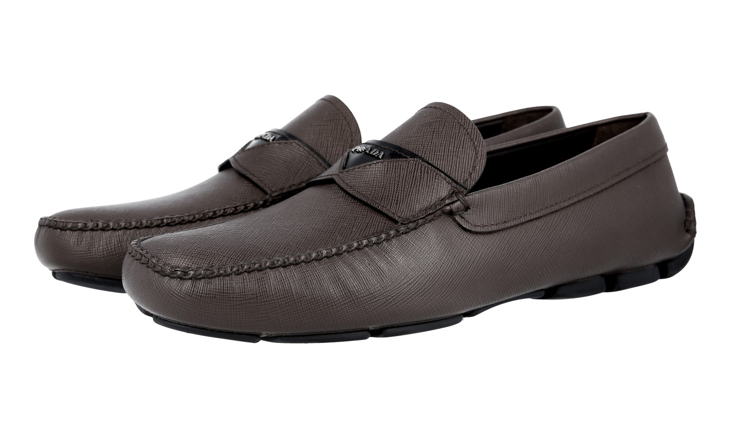 PRADA Saffiano Leather Driving Loafer Shoes - 2DD131 - Brown - NEW