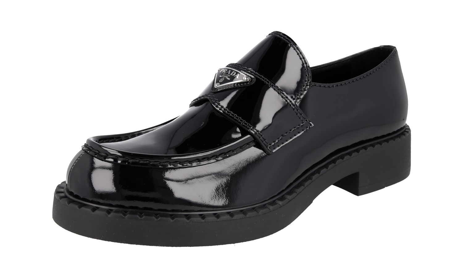 PRADA Patent Leather Double Chocolate Loafer - 2DE127 - Black