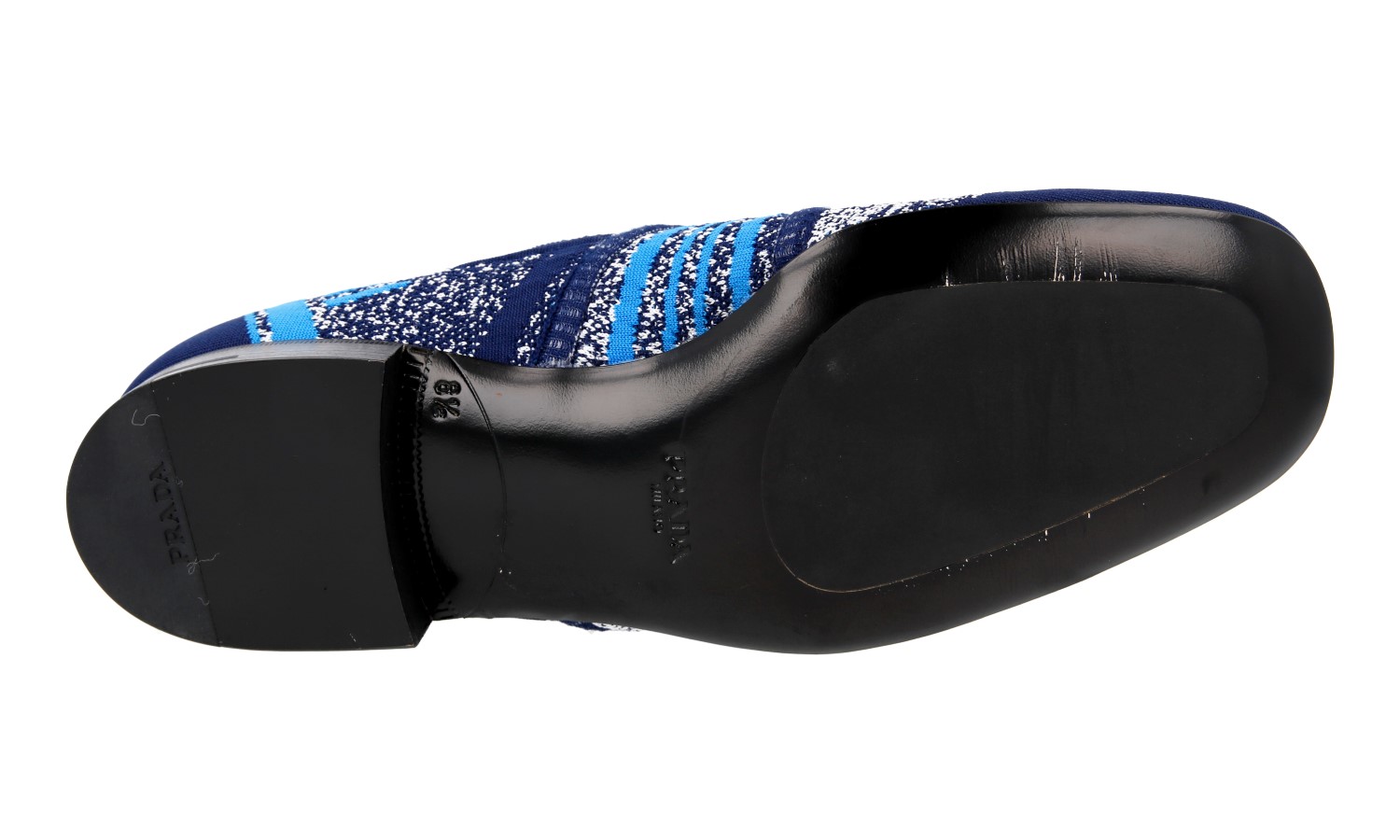 PRADA Knit JACQUARD MOULINE Loafer Dress Shoes 2DG098 Blue 