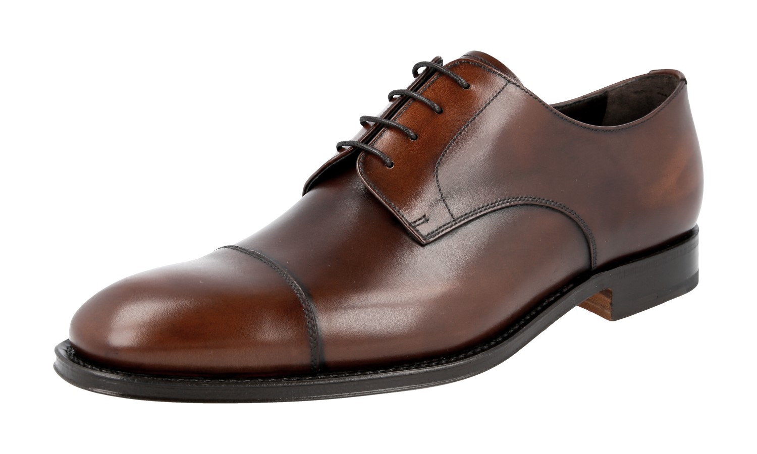 PRADA Cap Toe Derby Dress Shoes - Leather Sole - Brown - NEW 