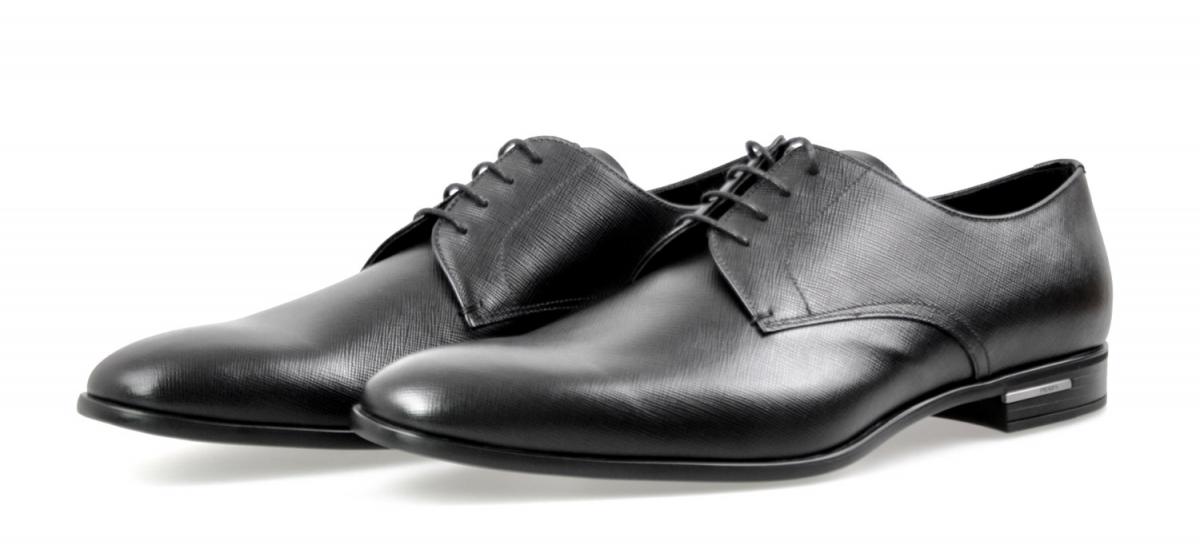 PRADA Saffiano Leather Derby Dress Formal Shoes - Black  display picture 1