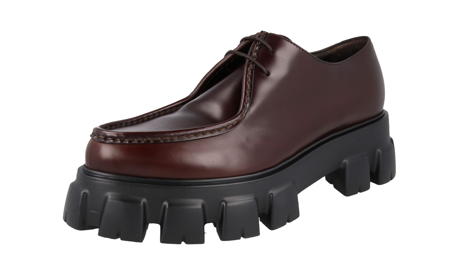 PRADA Monolith Chocolate Loafer Lace-Up Shoes 2EE361 Brown - US 11