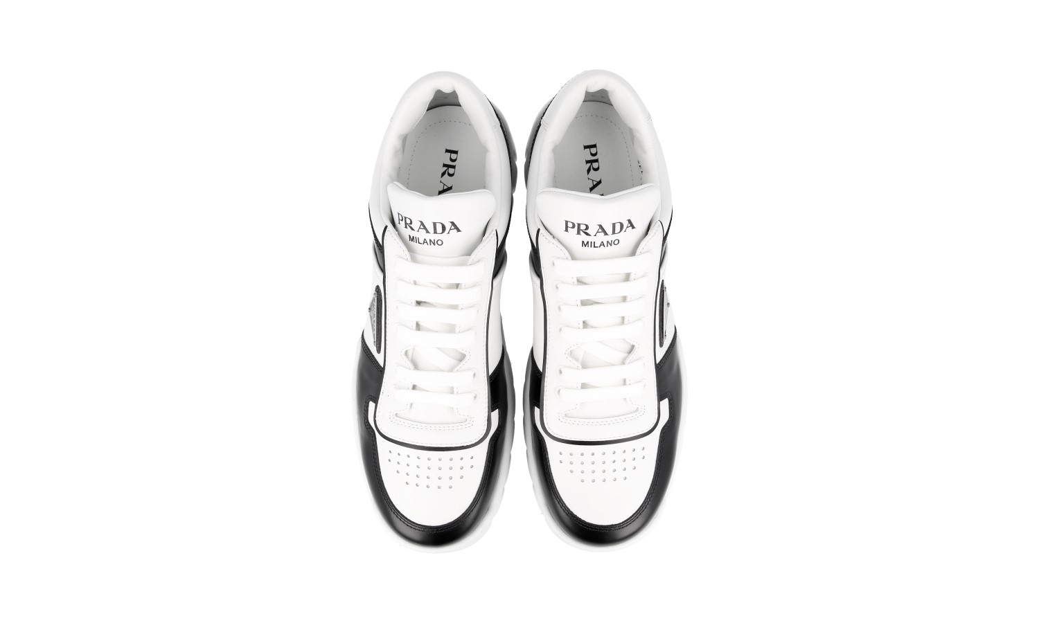 PRADA Leather Downtown Bold Sneakers - 2EE378 White Black NEW - US