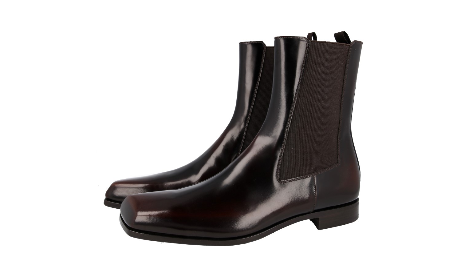 PRADA SQUARE TOE CHELSEA ANKLE BOOTS SHOES BROWN LEATHER NEW US 11
