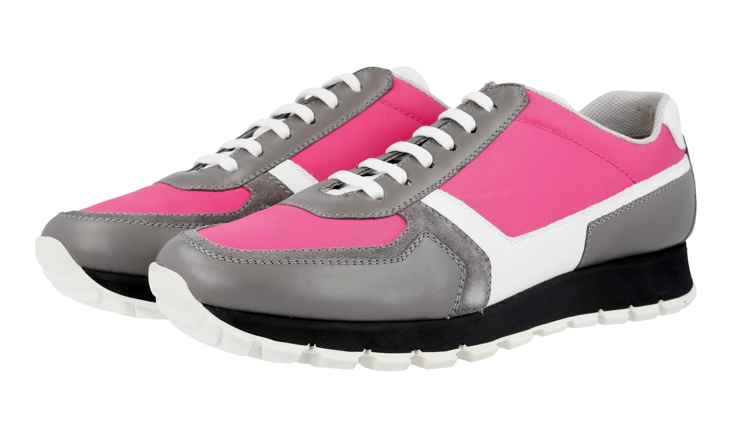 PRADA Leather Sneakers - 3E6026 - Pink Grey White Black NEW