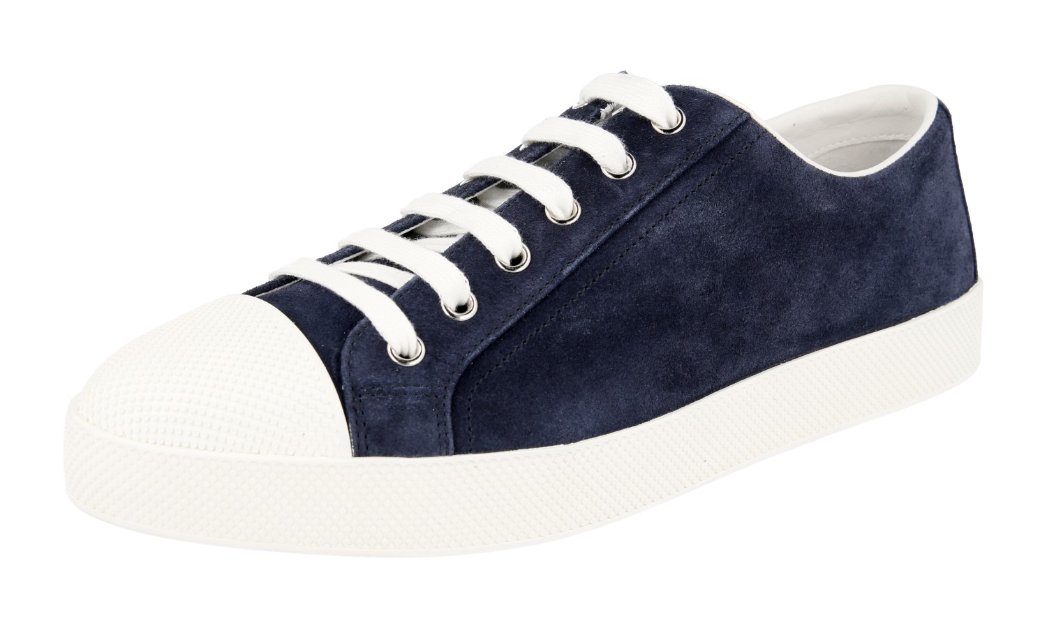 PRADA SNEAKERS SHOES 3E6202 NAVY BLUE WHITE SUEDE CAP TOE US 10 EU