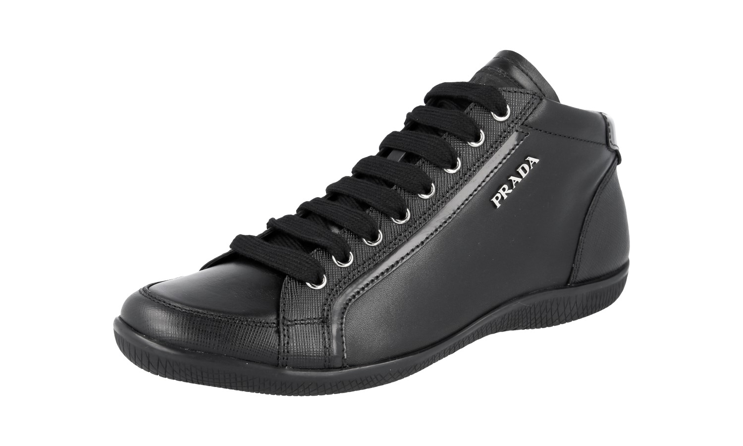 AUTH PRADA SAFFIANO HIGH TOP SNEAKERS SHOES 3T5621 BLACK US 5.5 EU