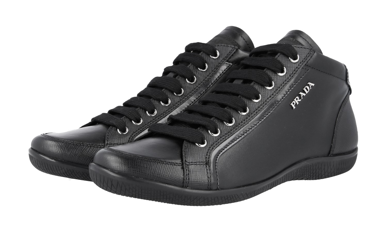 AUTH PRADA SAFFIANO HIGH TOP SNEAKERS SHOES 3T5621 BLACK US 5.5 EU