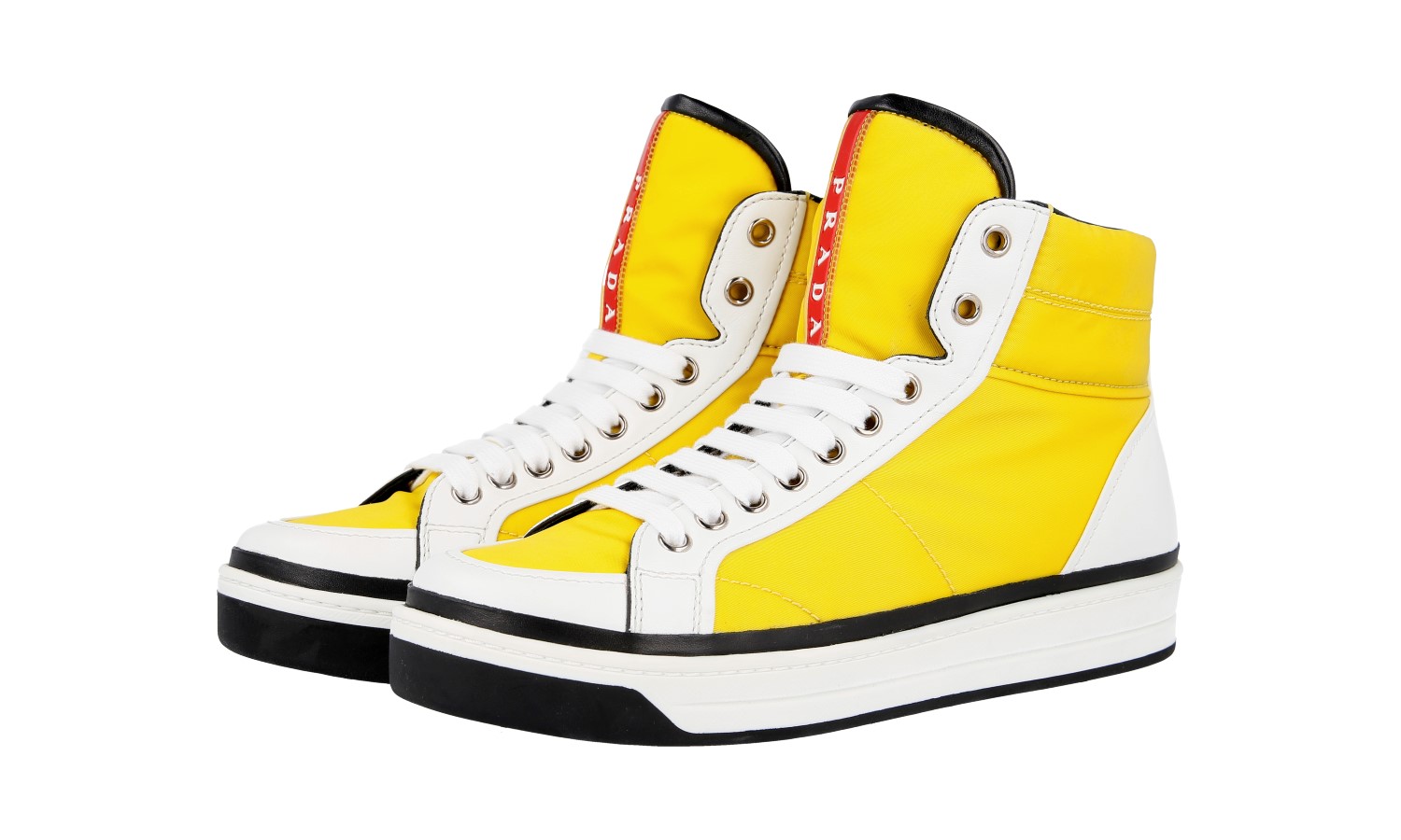 PRADA イエローハイヒール 未使用 AUTH PRADA HIGH-TOP SNEAKERS SHOES 3T5957 YELLOW LEATHER NEW US 7