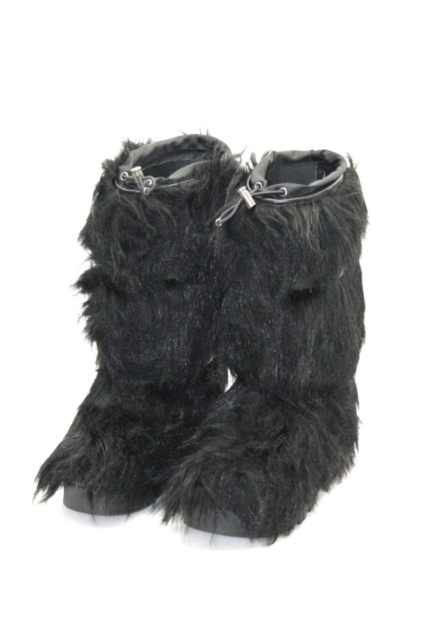 AUTH LUXURY PRADA FUR SNOW BOOTS 3W4943 BLACK FABRIC NEW US