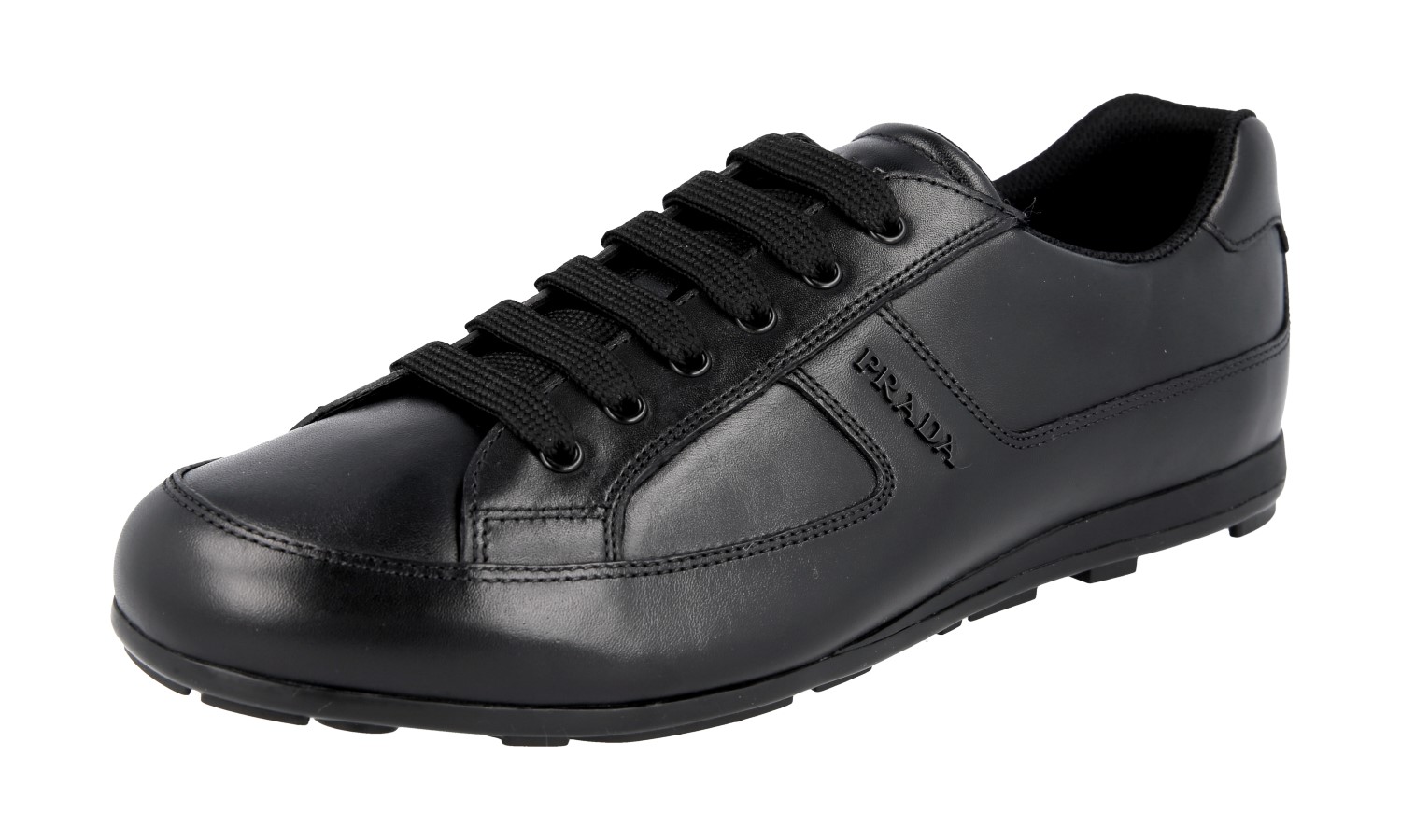 PRADA Leather Sneakers Shoes - 4E3231 - Solid Black - NEW - US 7