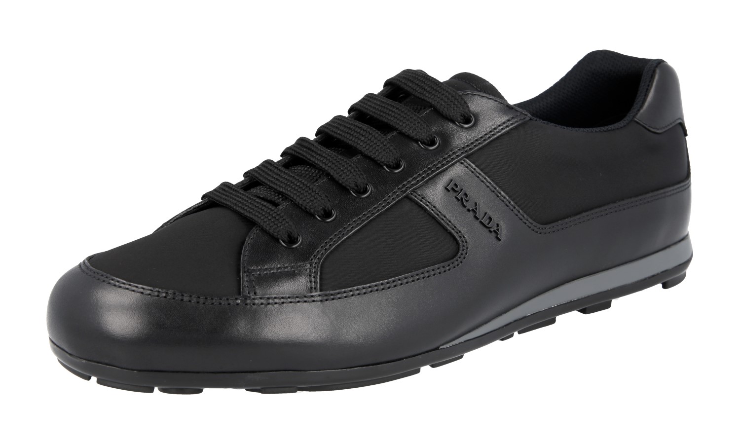 PRADA SNEAKERS SHOES SOLID BLACK LEATHER CANVAS NYLON NEW US  display picture 2
