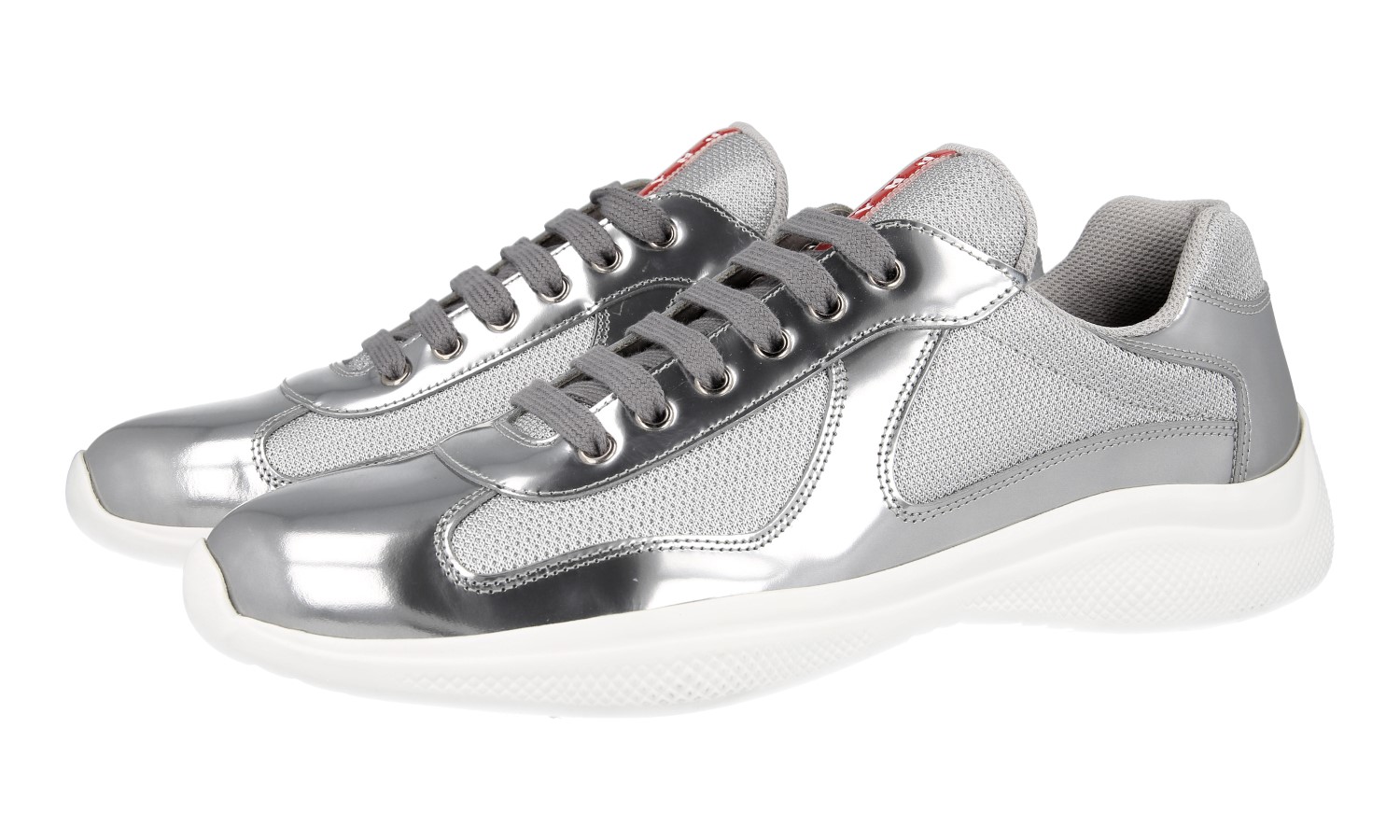 PRADA AMERICAS CUP SNEAKERS SHOES 4E3400 SILVER LEATHER NEW US