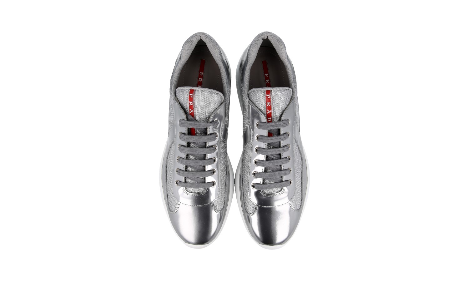 PRADA AMERICAS CUP SNEAKERS SHOES 4E3400 SILVER LEATHER NEW US