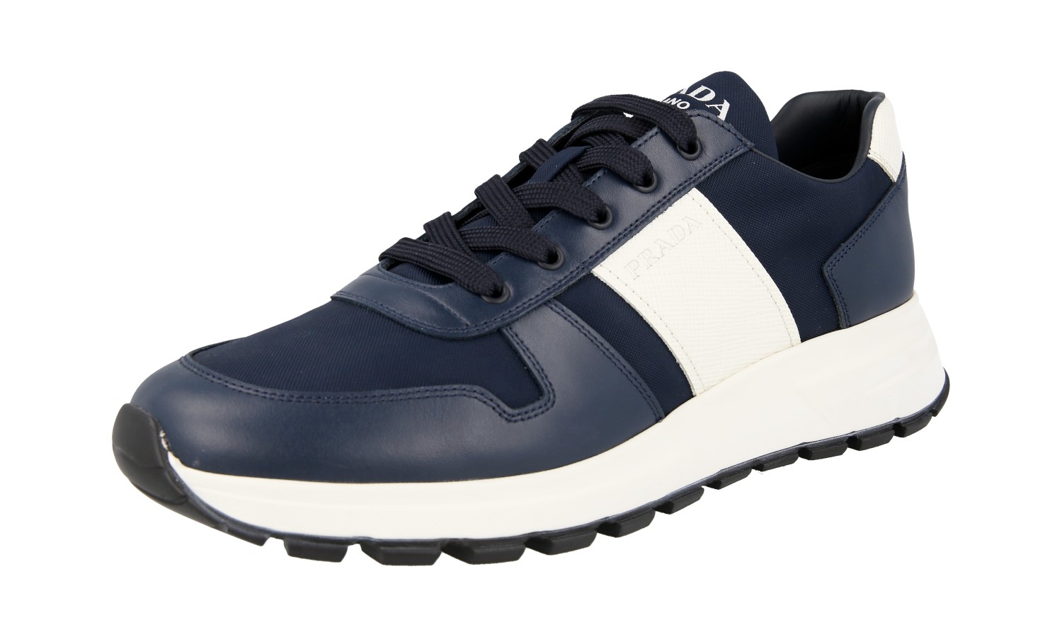 PRADA Leather Nylon PRAX Sneakers - 4E3463 - Blue White - NEW - US
