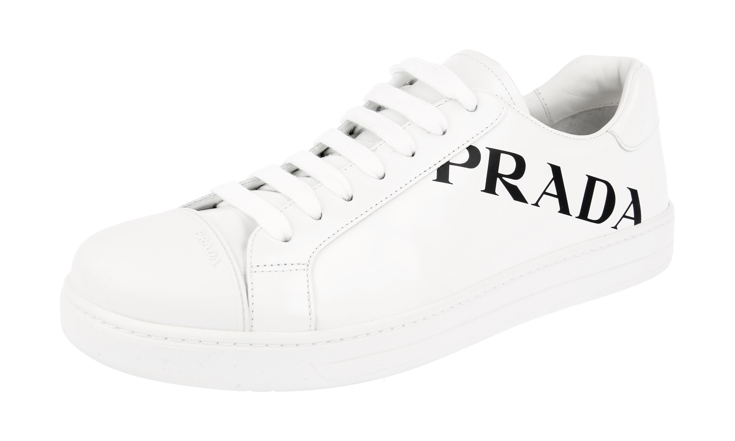 PRADA Leather Downtown Cap Sneakers - 4E3543 White Black NEW - US