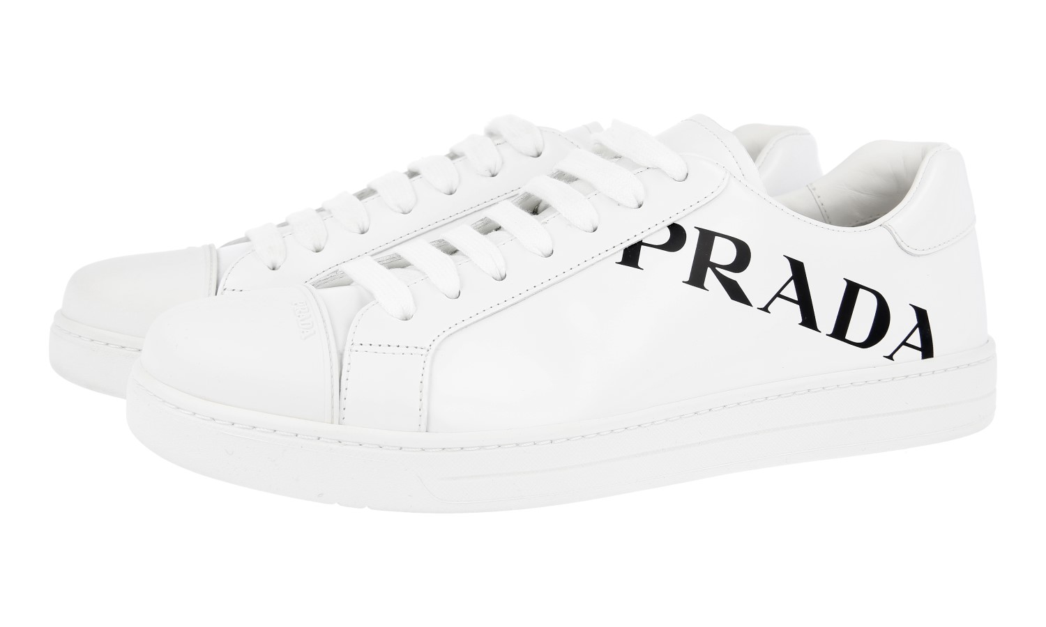 PRADA Leather Downtown Cap Sneakers - 4E3543 White Black NEW - US