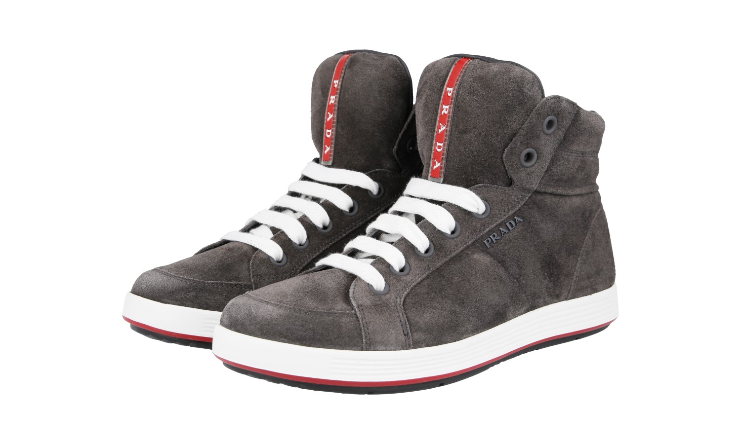 PRADA LINEA ROSSA HIGH-TOP SNEAKERS SHOES 4T2842 GREY NEW | eBay