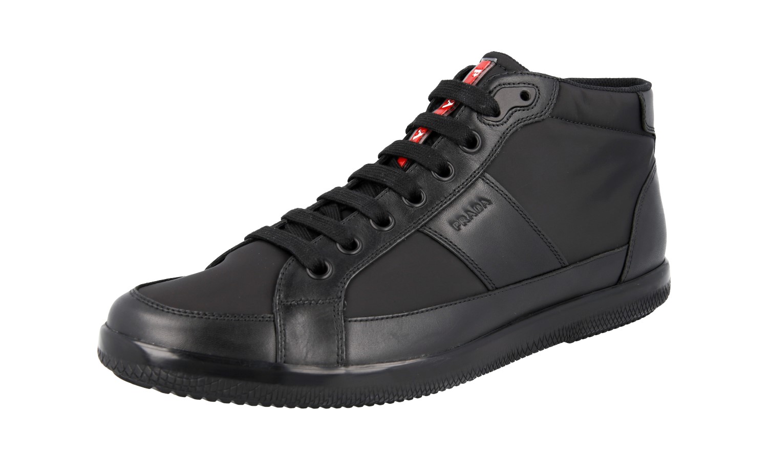 PRADA HIGH-TOP SNEAKERS SHOES 4T2878 BLACK LEATHER NYLON US 12.5